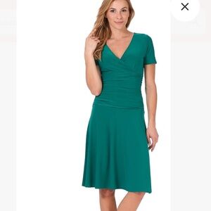 Rekucci Women's Slimming Short Sleeve Fit-N-Flare Crossover Tummy Control Dress